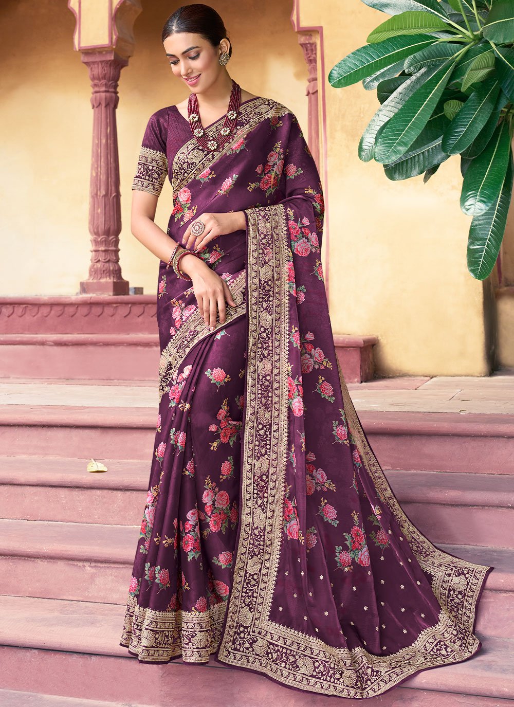 Contemporary Silk Purple Digital Print Saree