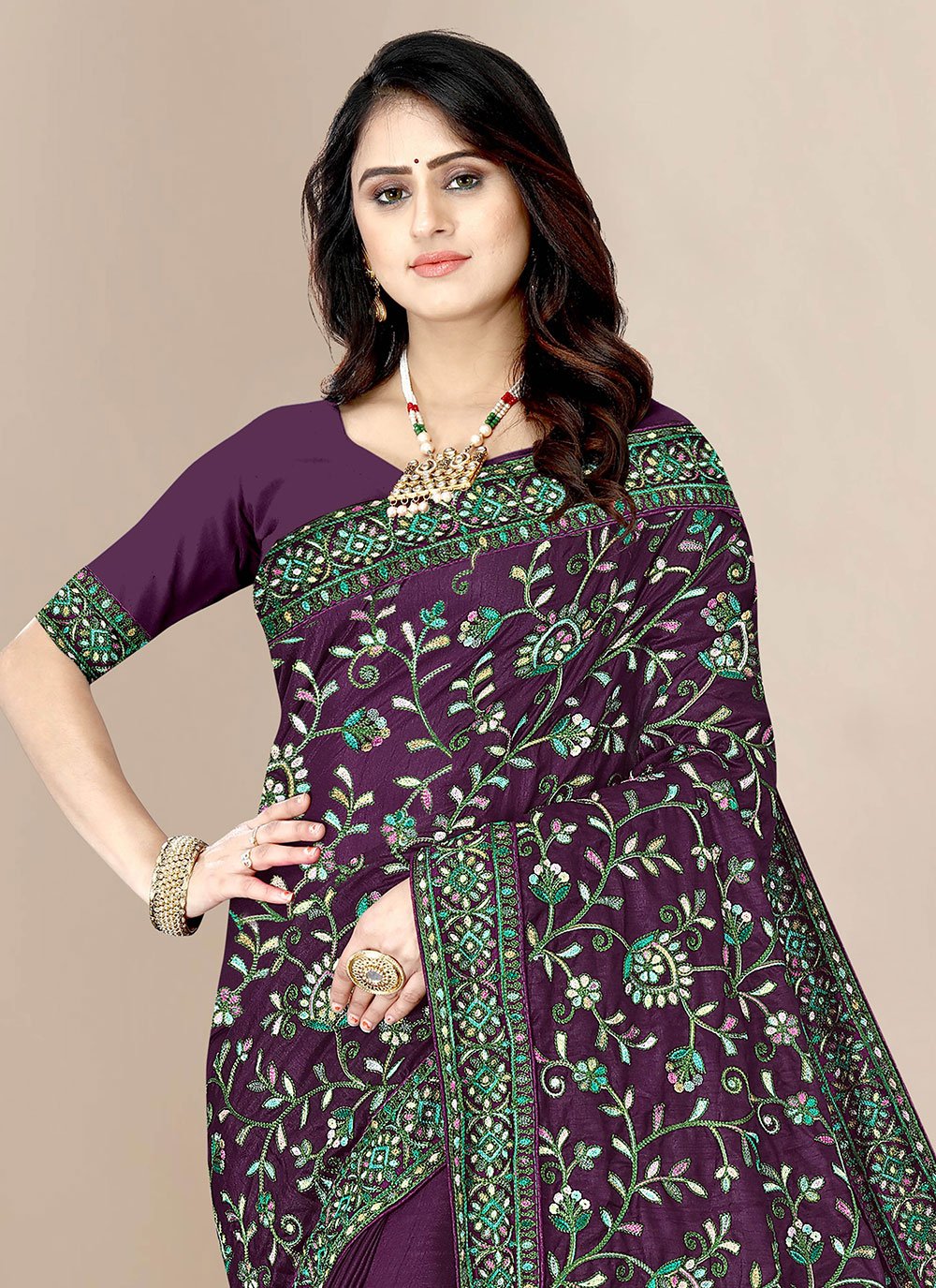 Contemporary Silk Purple Embroidered Saree