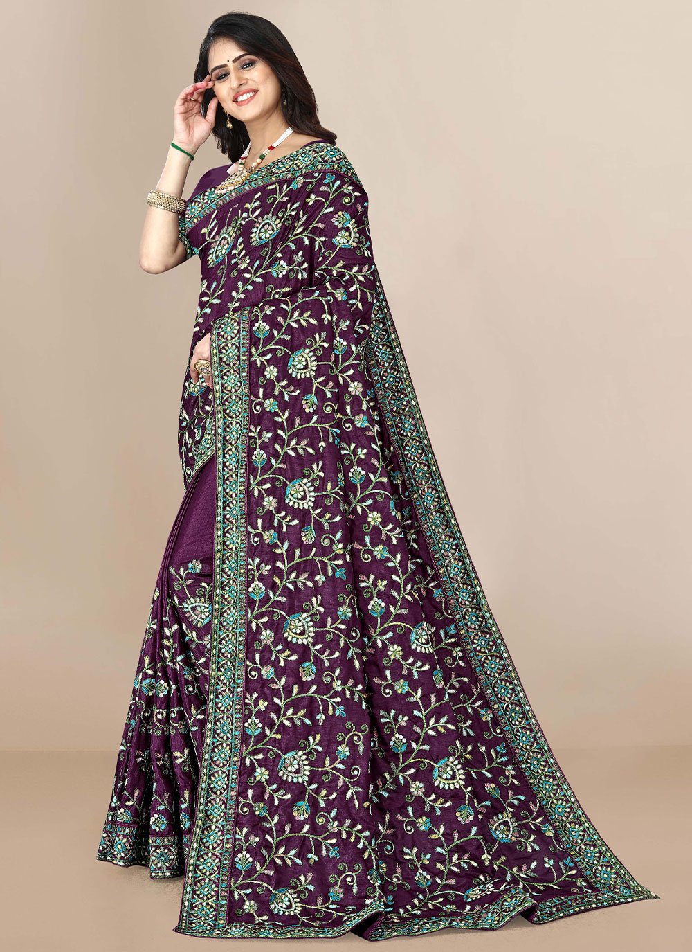 Contemporary Silk Purple Embroidered Saree