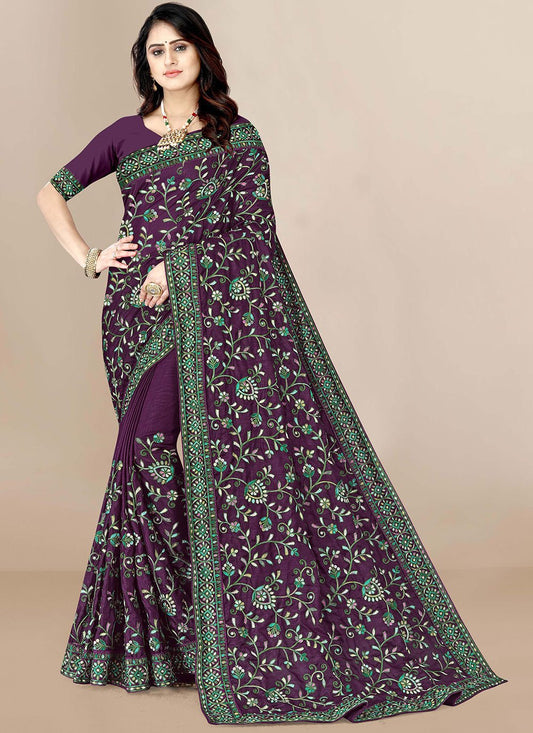 Contemporary Silk Purple Embroidered Saree