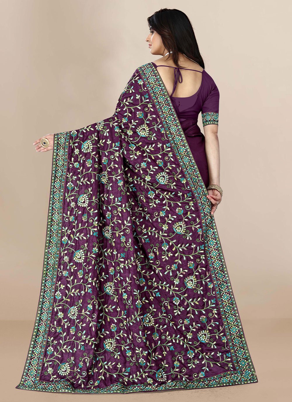 Contemporary Silk Purple Embroidered Saree