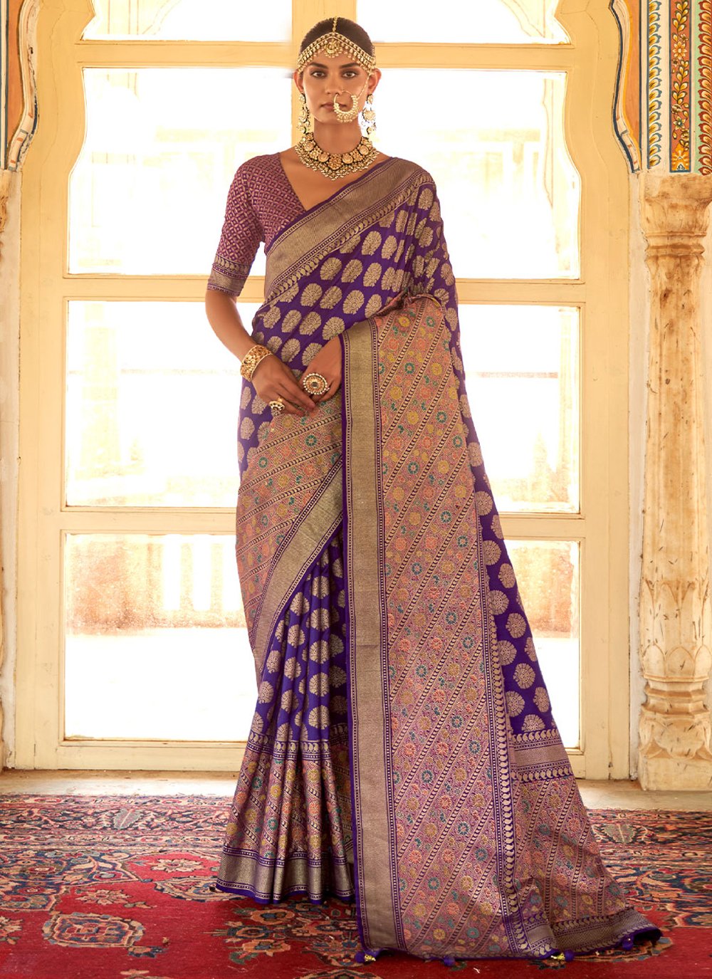 Contemporary Silk Purple Foil Print Saree