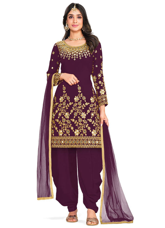 Patiala Suit Silk Purple Embroidered Salwar Kameez