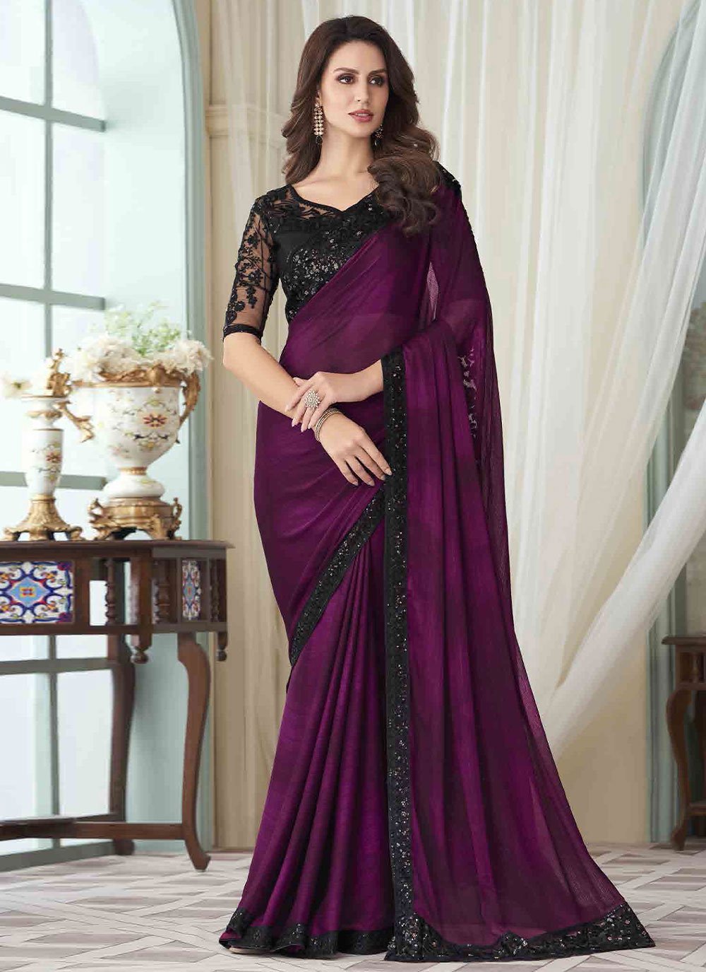 Traditional Saree Silk Purple Embroidered Saree