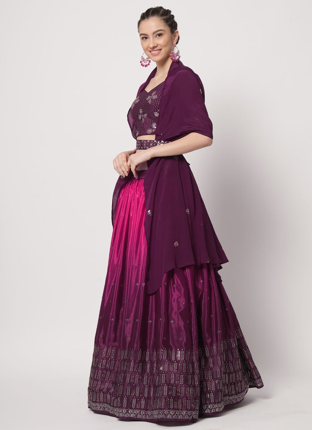 Lehenga Choli Chinon Silk Purple Mukesh Work Lehenga Choli