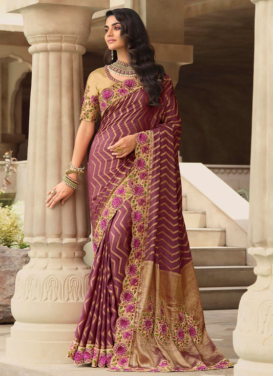 Trendy Saree Silk Purple Embroidered Saree