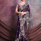 Trendy Saree Georgette Shimmer Silk Purple Cord Work Saree