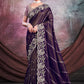 Trendy Saree Georgette Shimmer Silk Purple Cord Work Saree