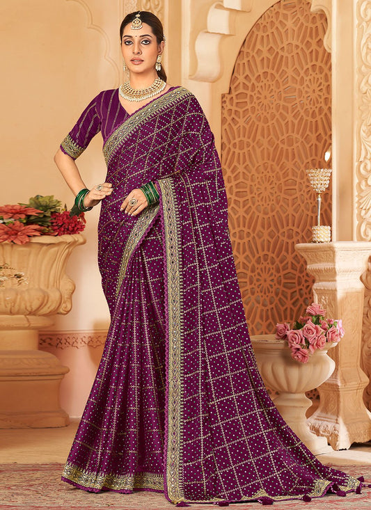 Contemporary Silk Purple Embroidered Saree