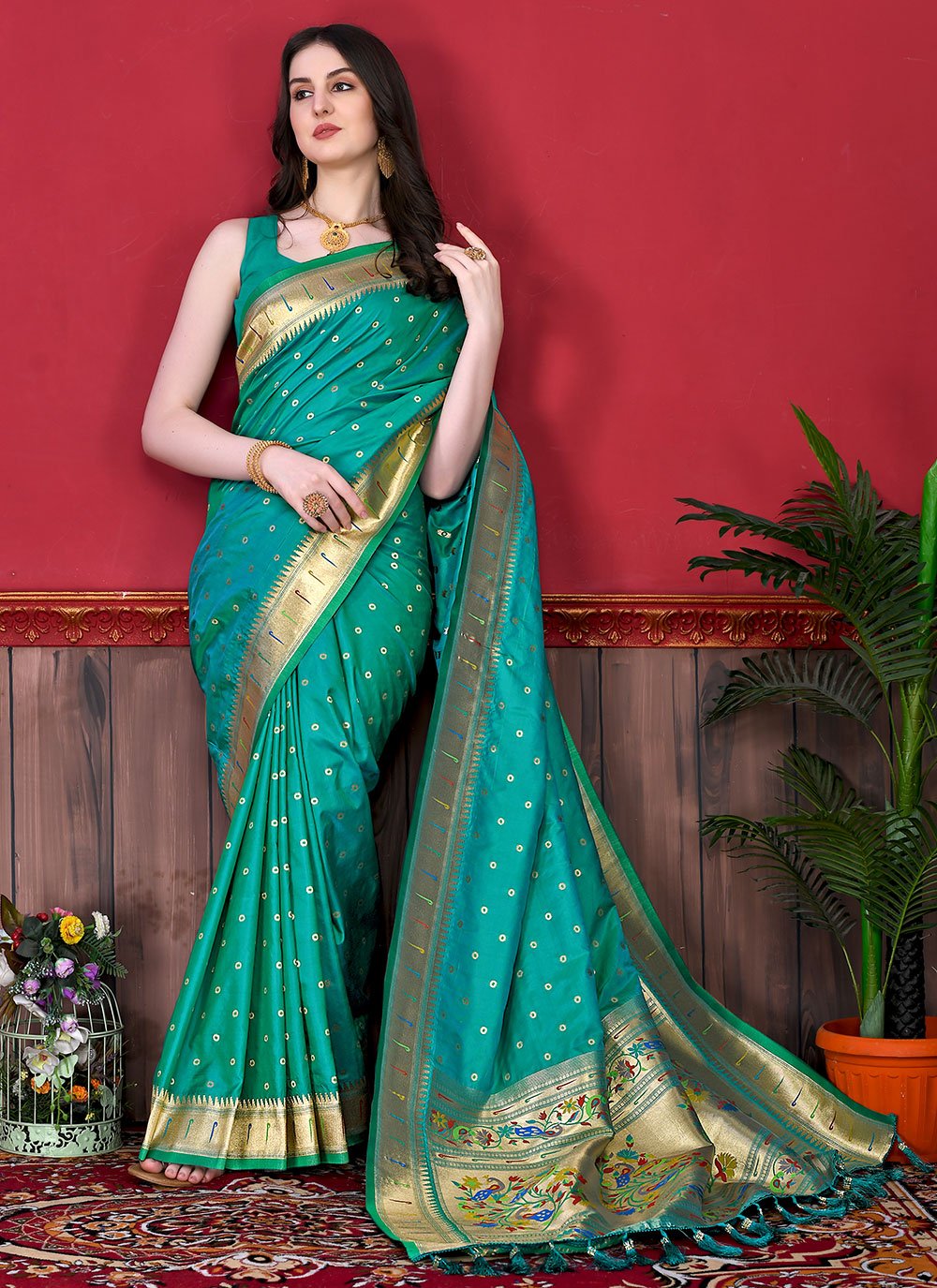 Classic Silk Rama Patch Border Saree