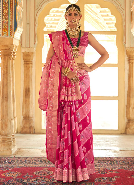 Contemporary Silk Rani Foil Print Saree