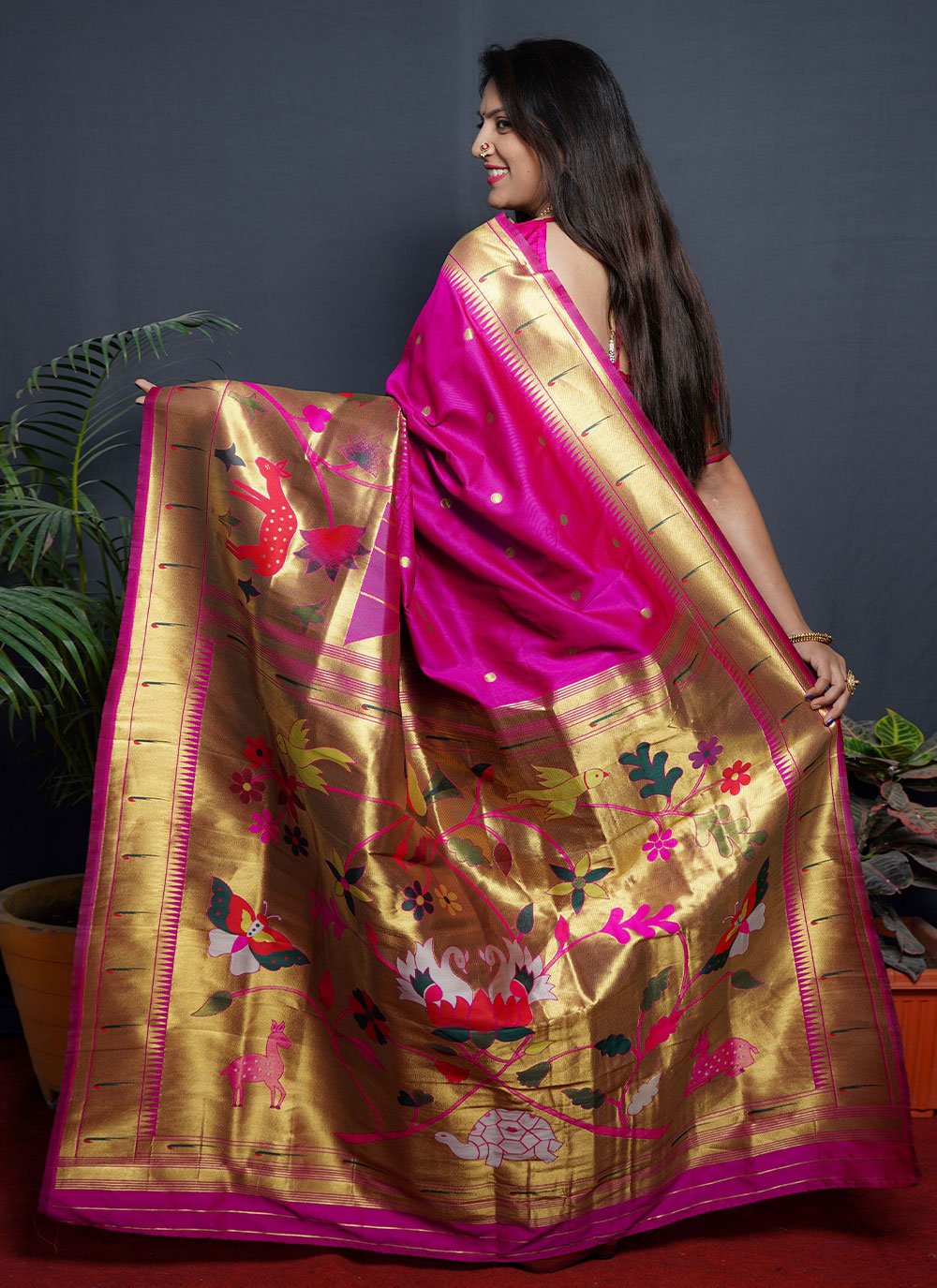 Contemporary Silk Rani Jacquard Work Saree