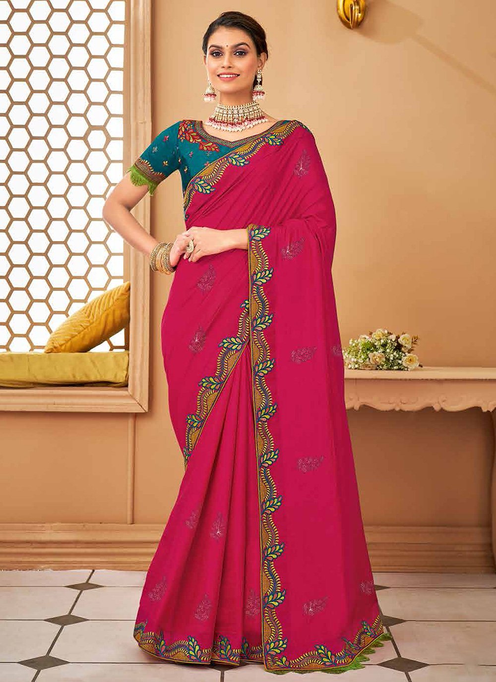 Classic Silk Rani Patch Border Saree