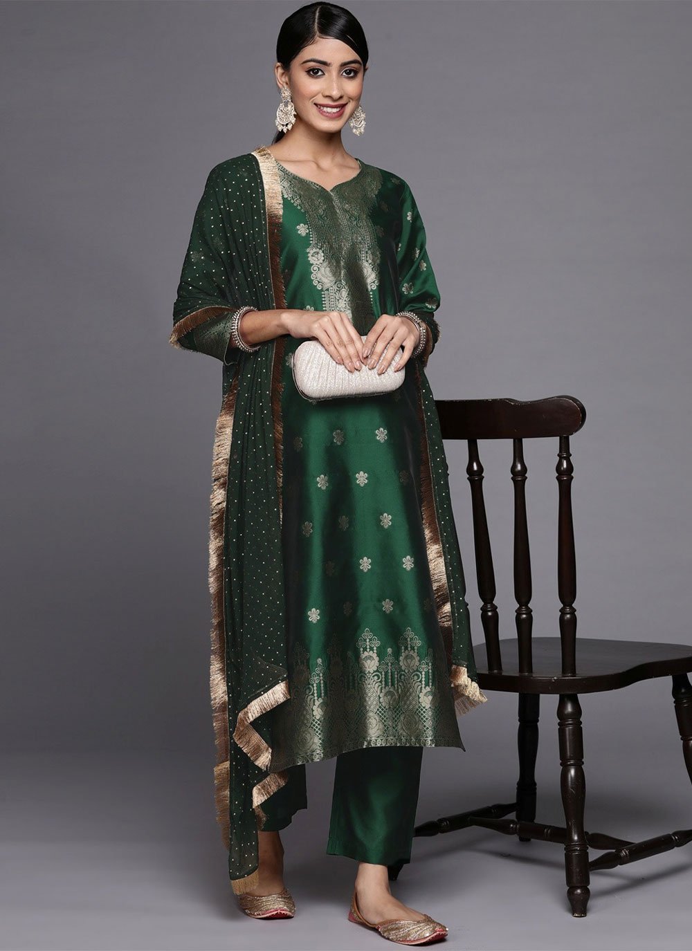 Salwar Suit Silk Green Weaving Salwar Kameez