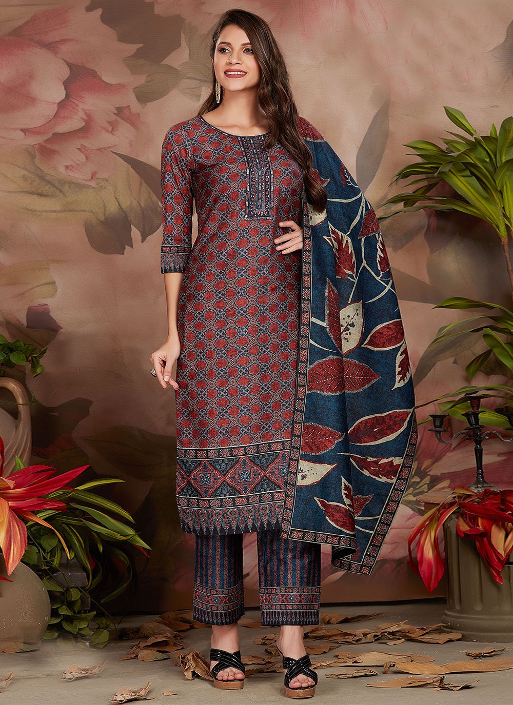 Salwar Suit Silk Rust Digital Print Salwar Kameez