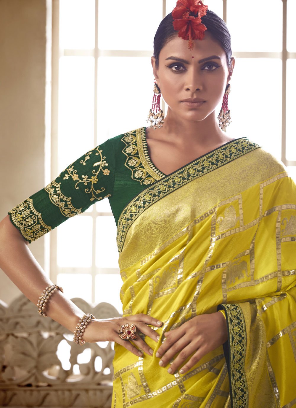 Contemporary Silk Yellow Embroidered Saree