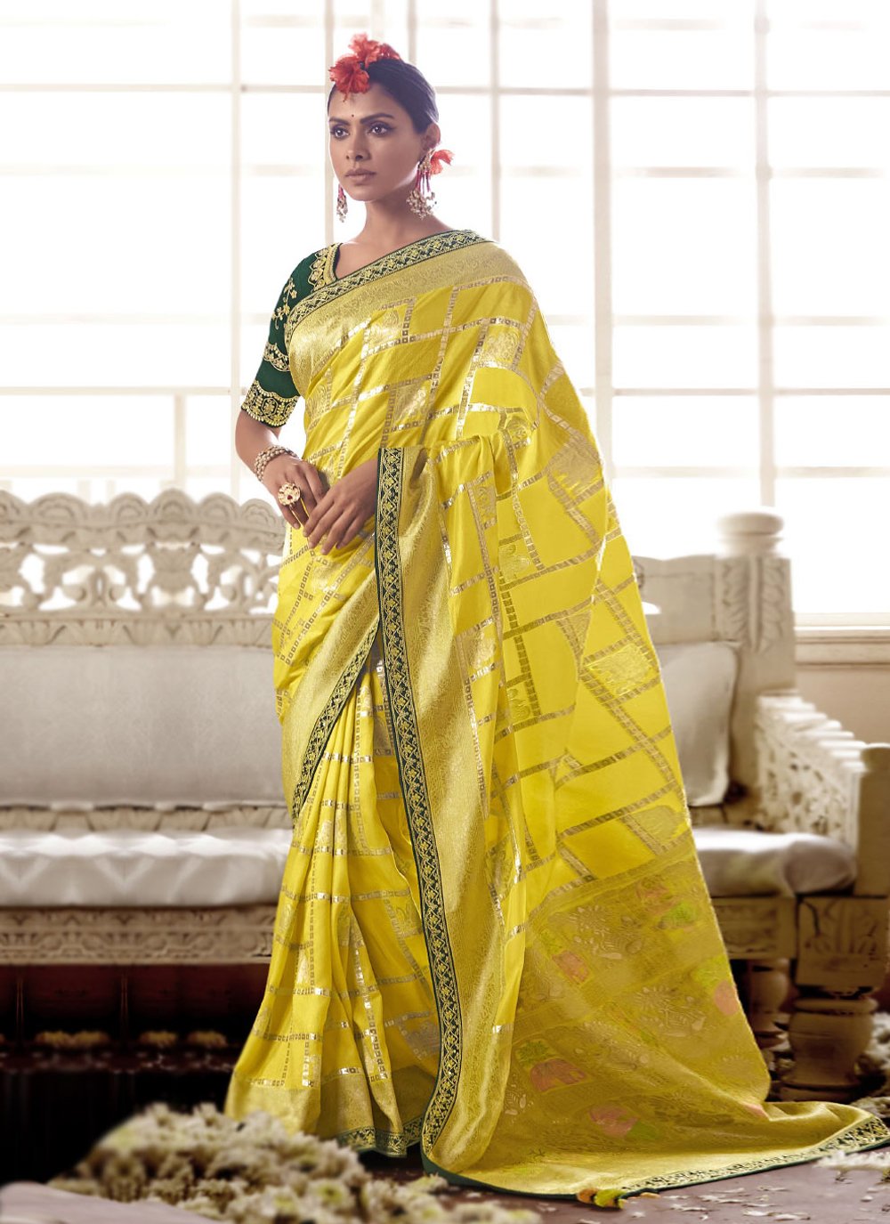 Contemporary Silk Yellow Embroidered Saree