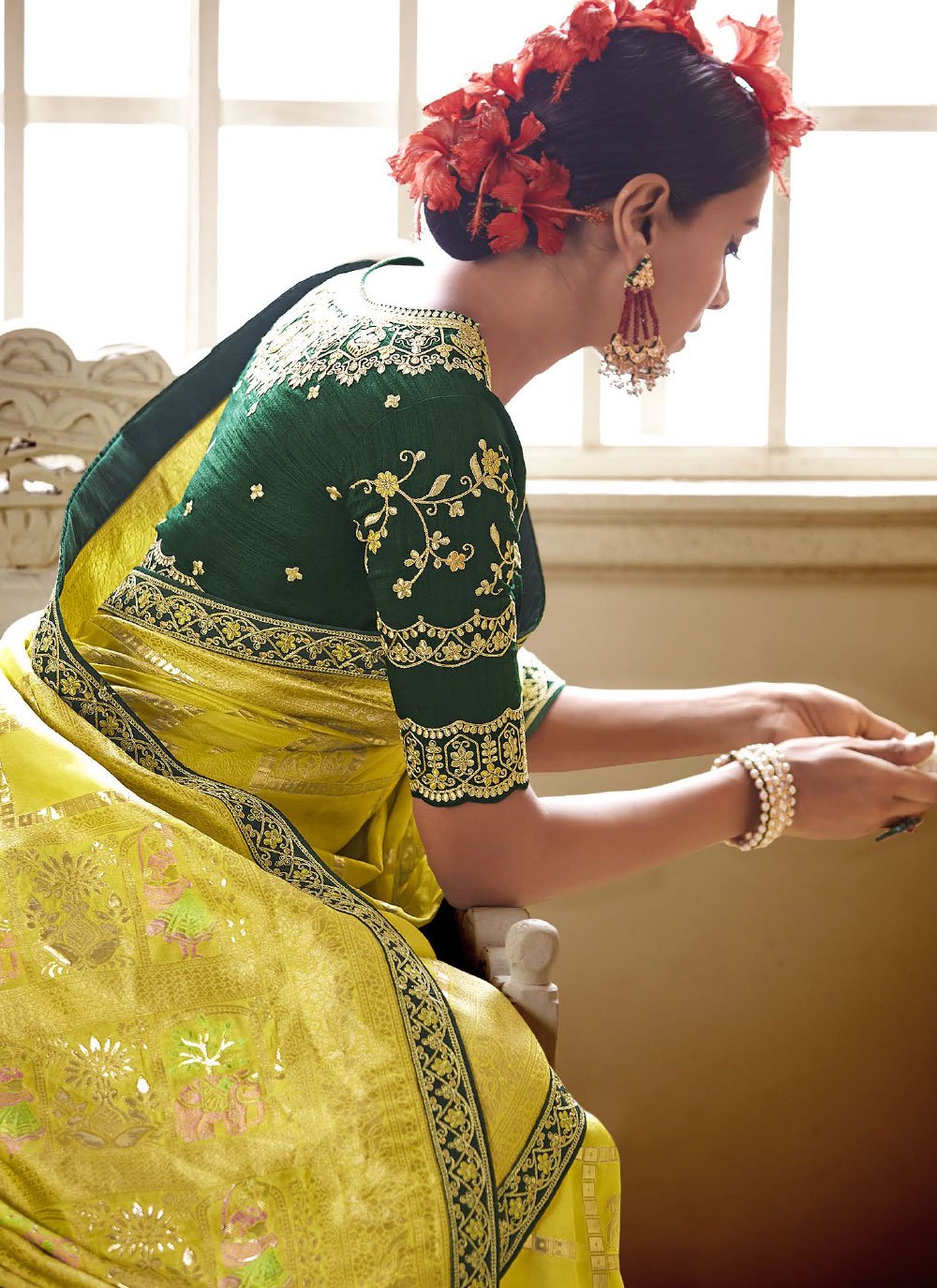 Contemporary Silk Yellow Embroidered Saree