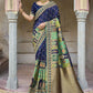 Designer Silk Blue Embroidered Saree