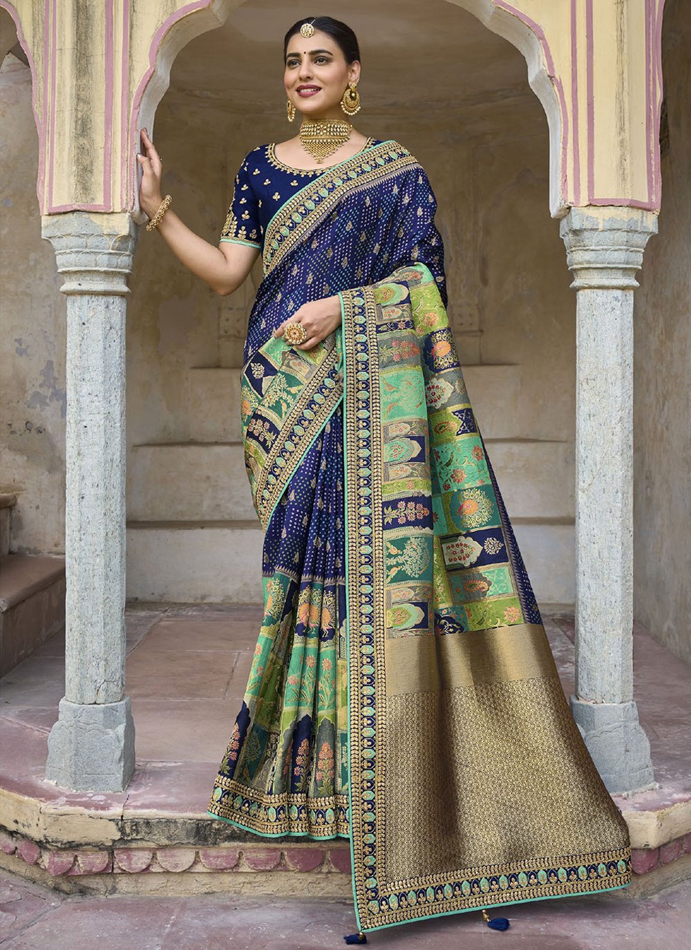 Designer Silk Blue Embroidered Saree