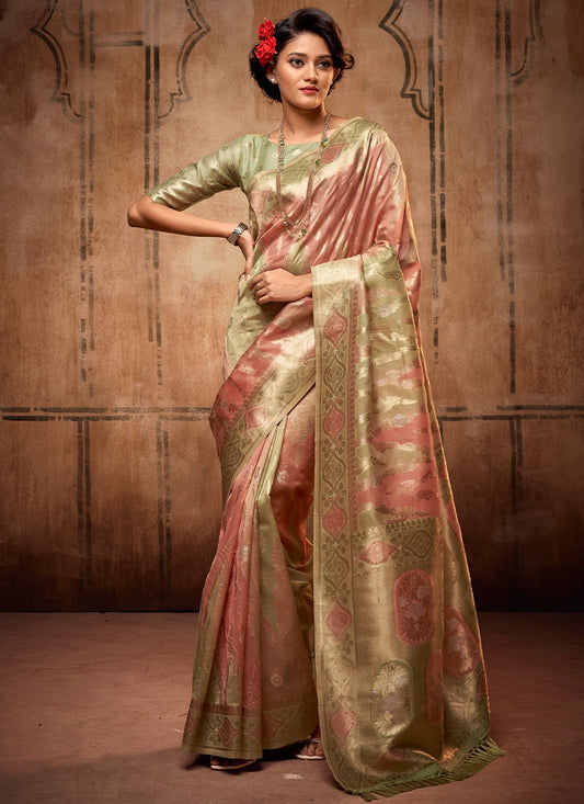 Classic Organza Silk Pink Weaving Saree