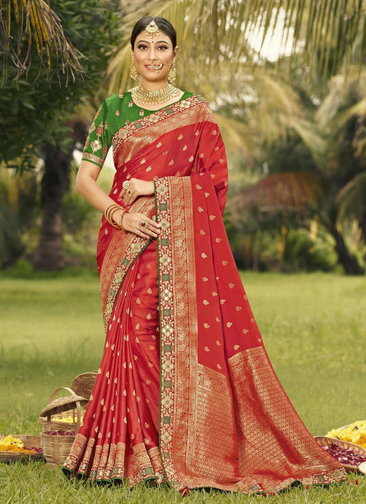 Trendy Saree Silk Red Patch Border Saree