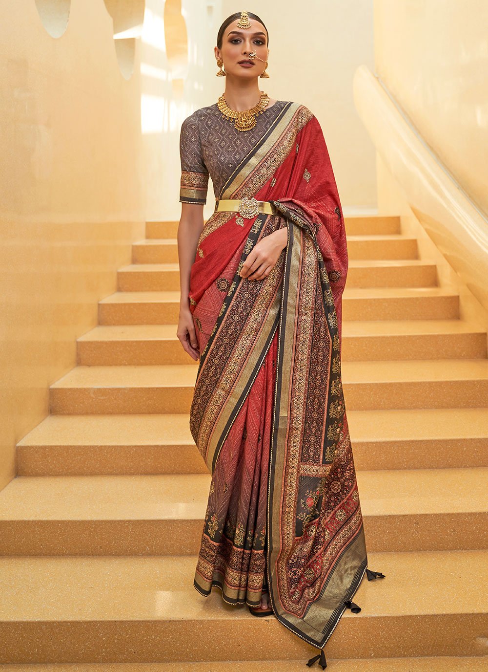 Contemporary Silk Red Woven Saree