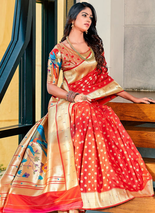 Contemporary Silk Red Weaving Saree