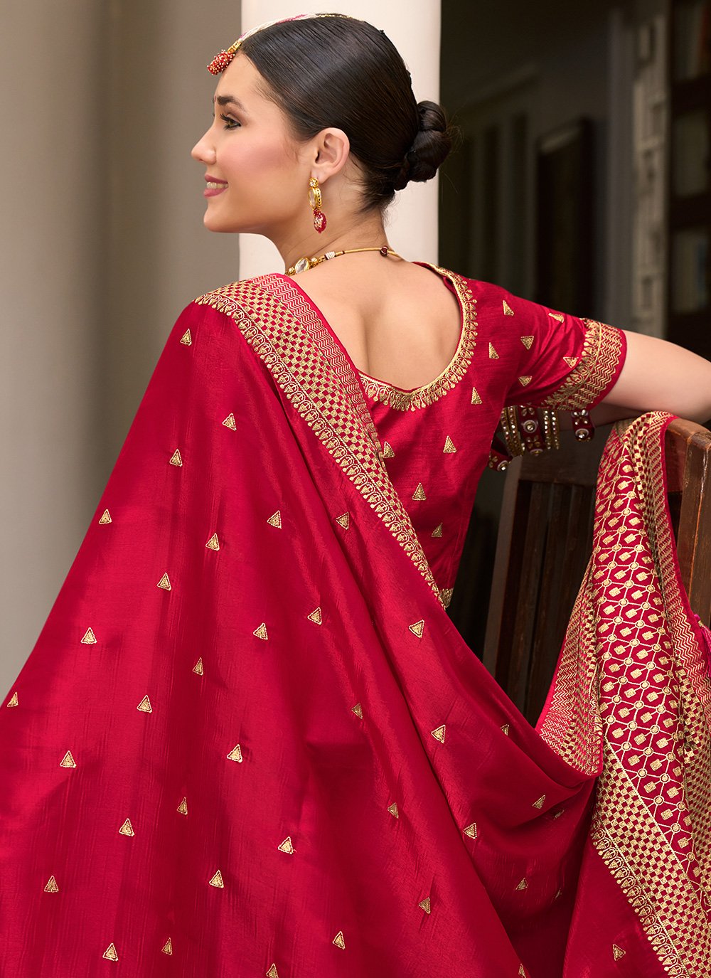 Trendy Saree Silk Red Embroidered Saree