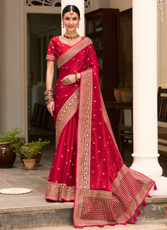 Trendy Saree Silk Red Embroidered Saree