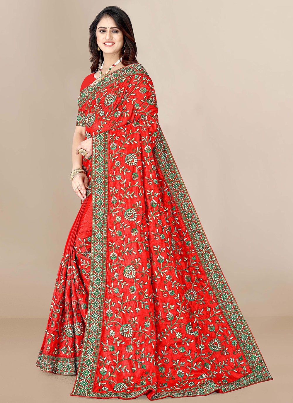 Traditional Saree Silk Red Embroidered Saree