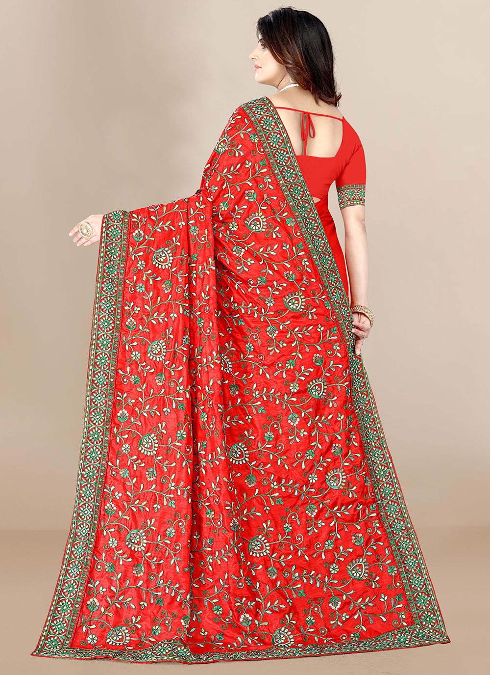 Traditional Saree Silk Red Embroidered Saree