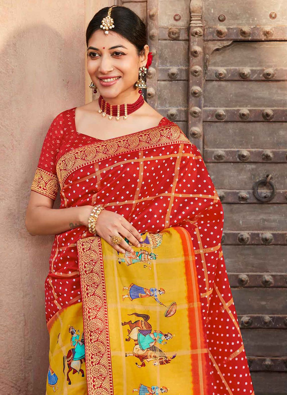 Classic Silk Viscose Red Fancy Work Saree