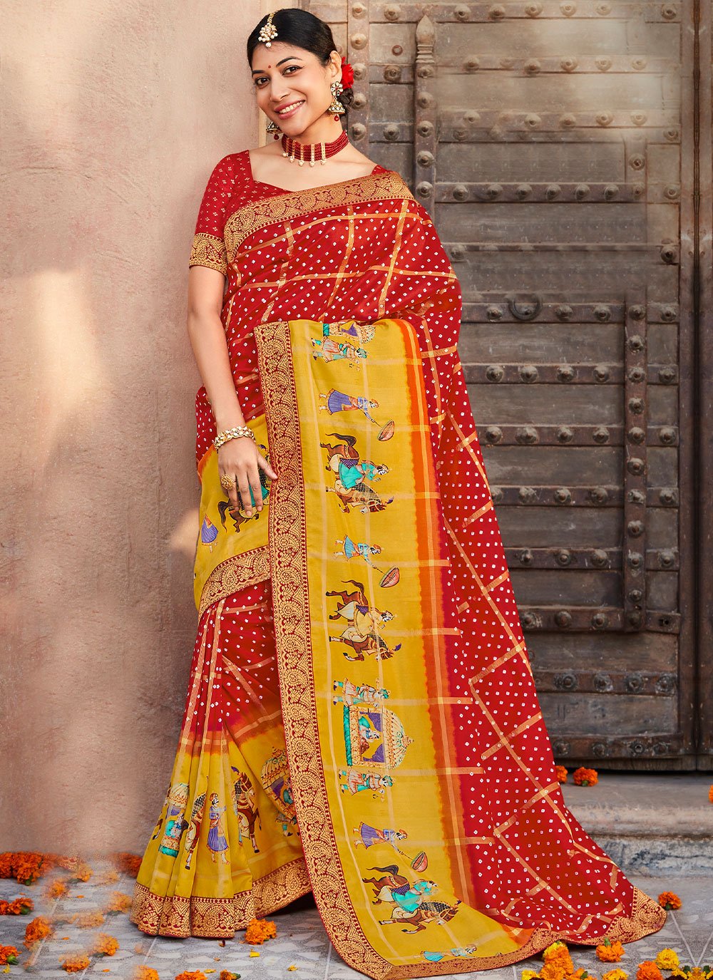 Classic Silk Viscose Red Fancy Work Saree