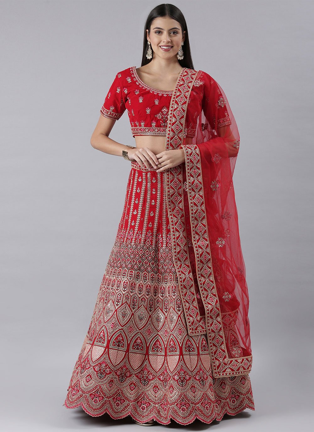 Lehenga Choli Silk Red Embroidered Lehenga Choli