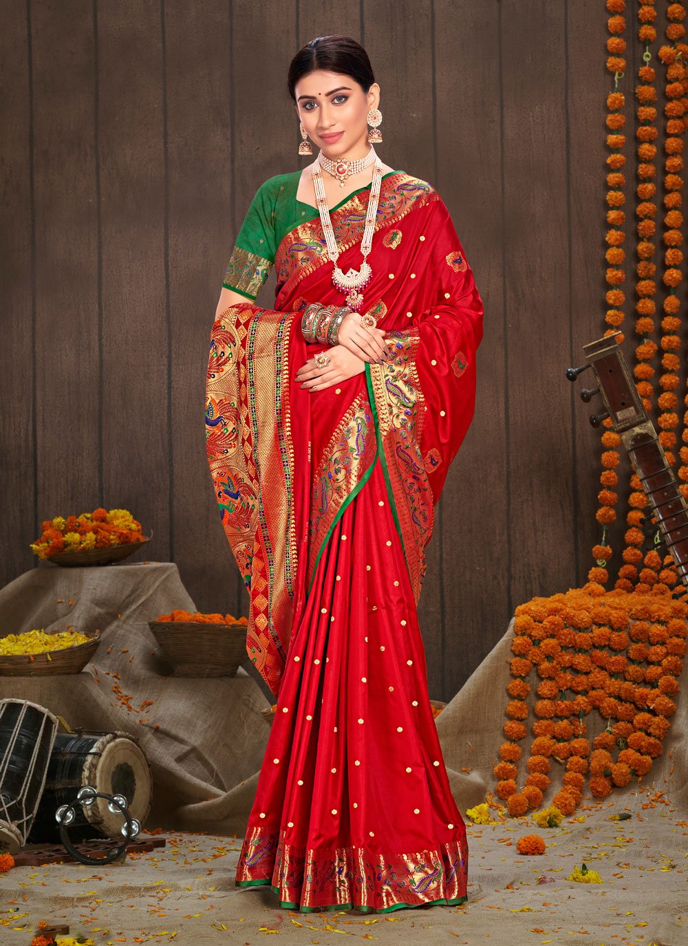 Traditional Saree Silk Red Weaving Saree