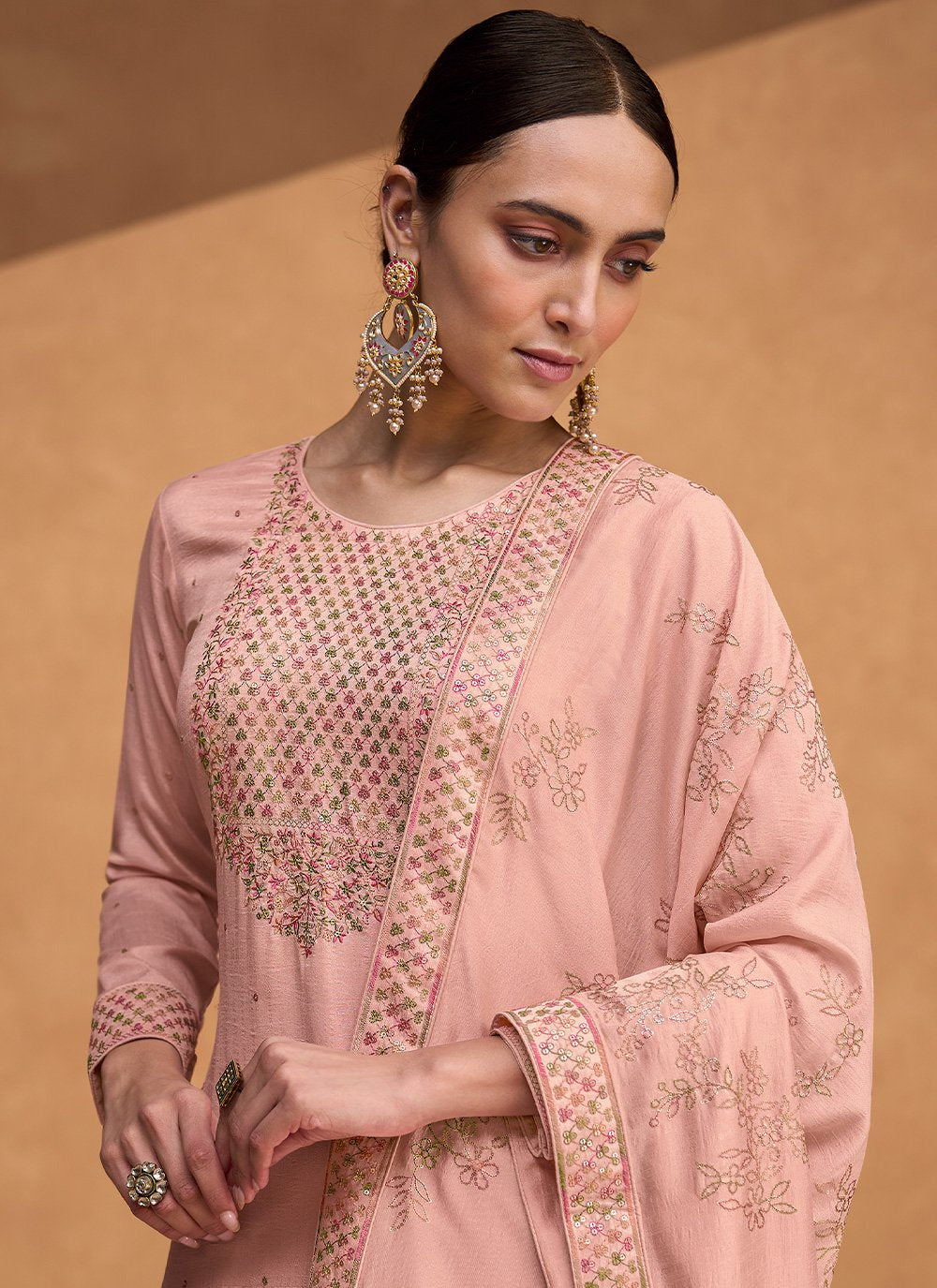 Salwar Suit Silk Pink Embroidered Salwar Kameez