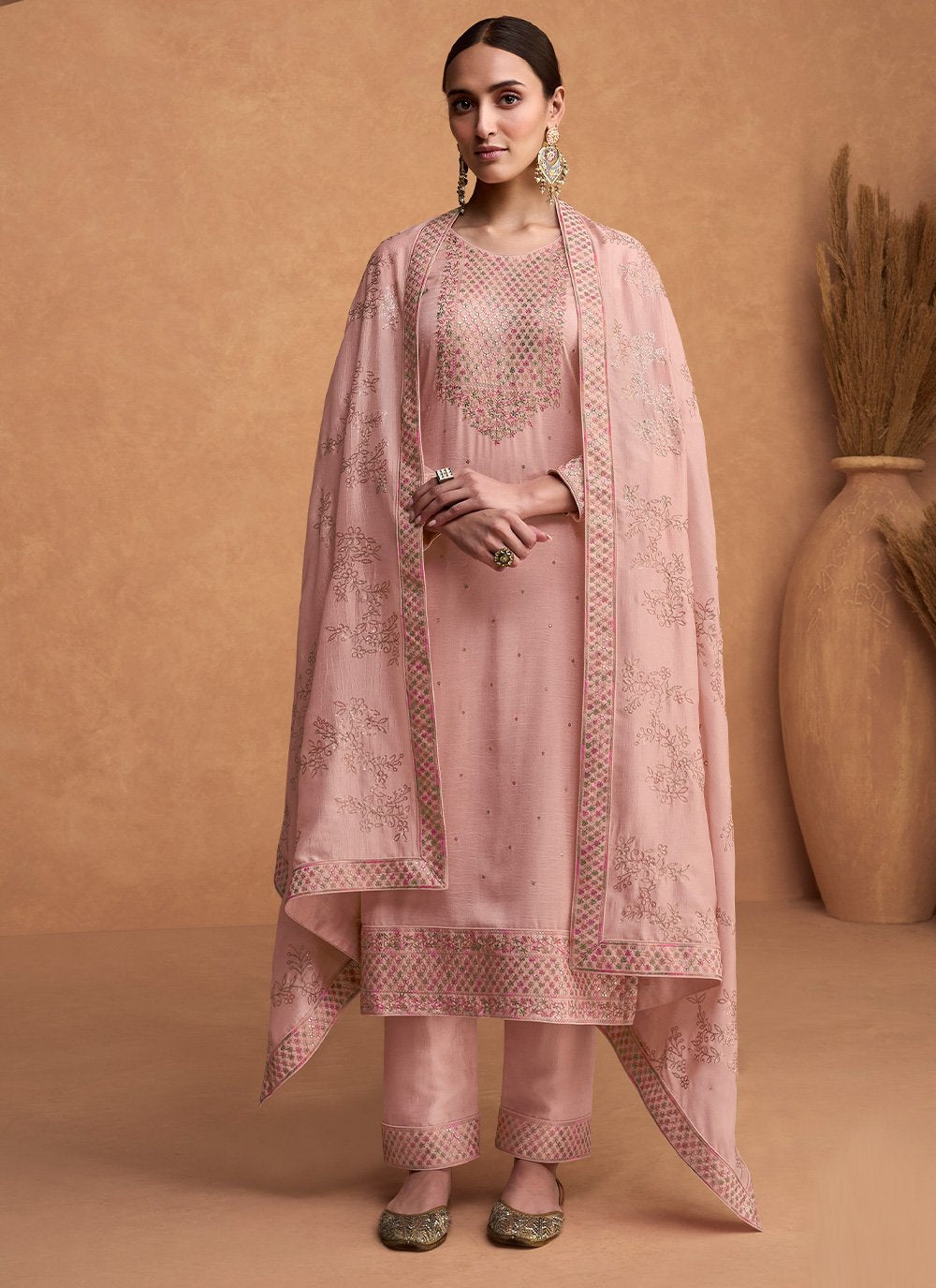 Salwar Suit Silk Pink Embroidered Salwar Kameez