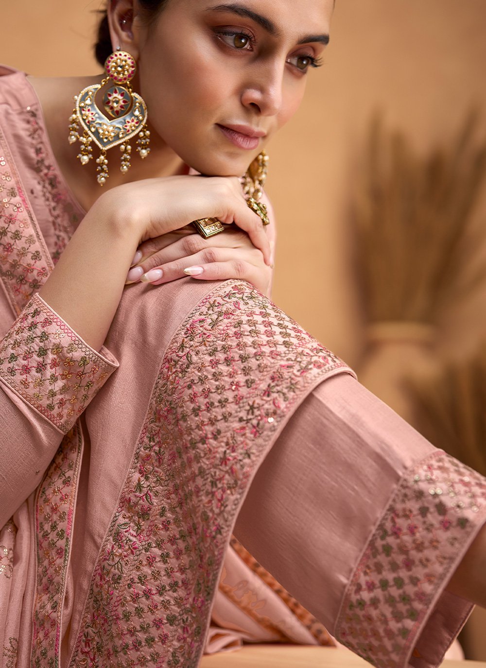 Salwar Suit Silk Pink Embroidered Salwar Kameez