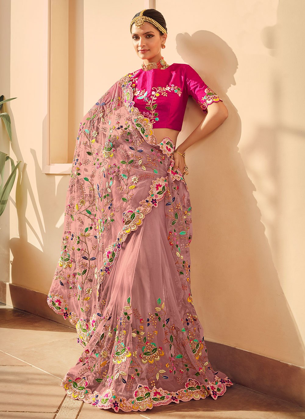 Trendy Saree Silk Pink Embroidered Saree