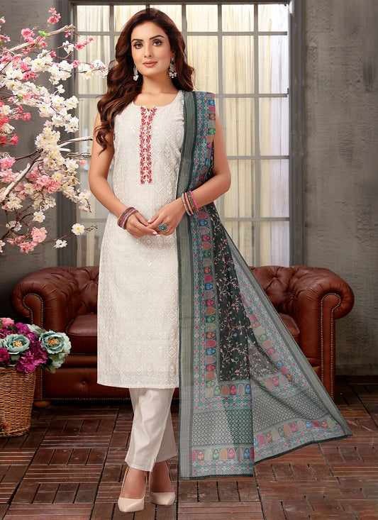 Salwar Suit Silk Off White Embroidered Salwar Kameez