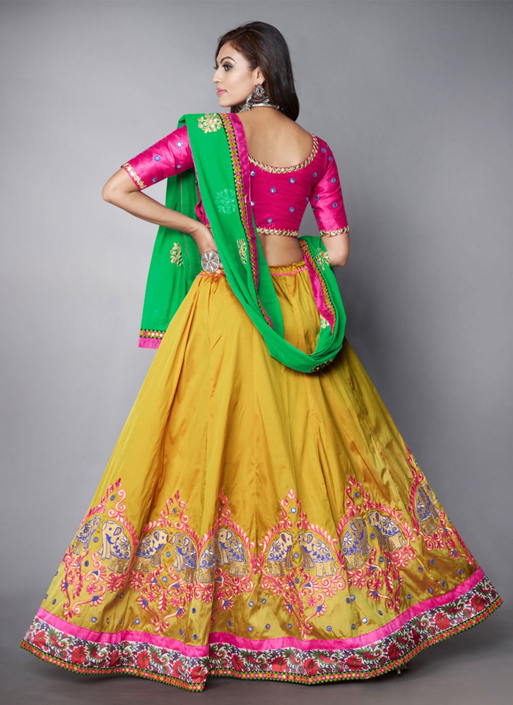 A Line Lehenga Silk Mustard Embroidered Lehenga Choli