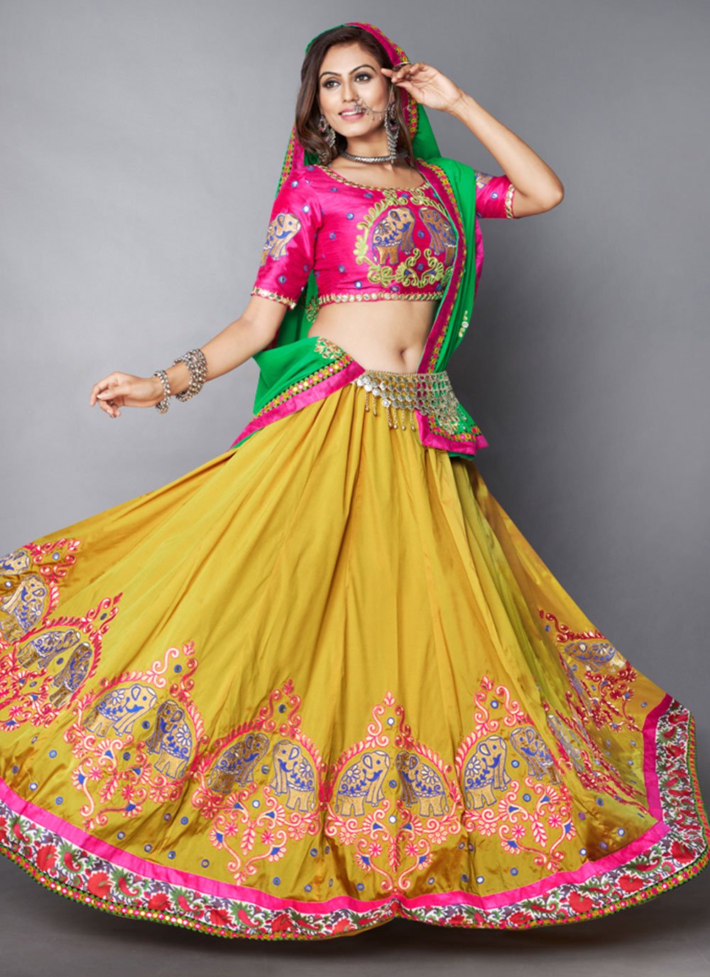 A Line Lehenga Silk Mustard Embroidered Lehenga Choli