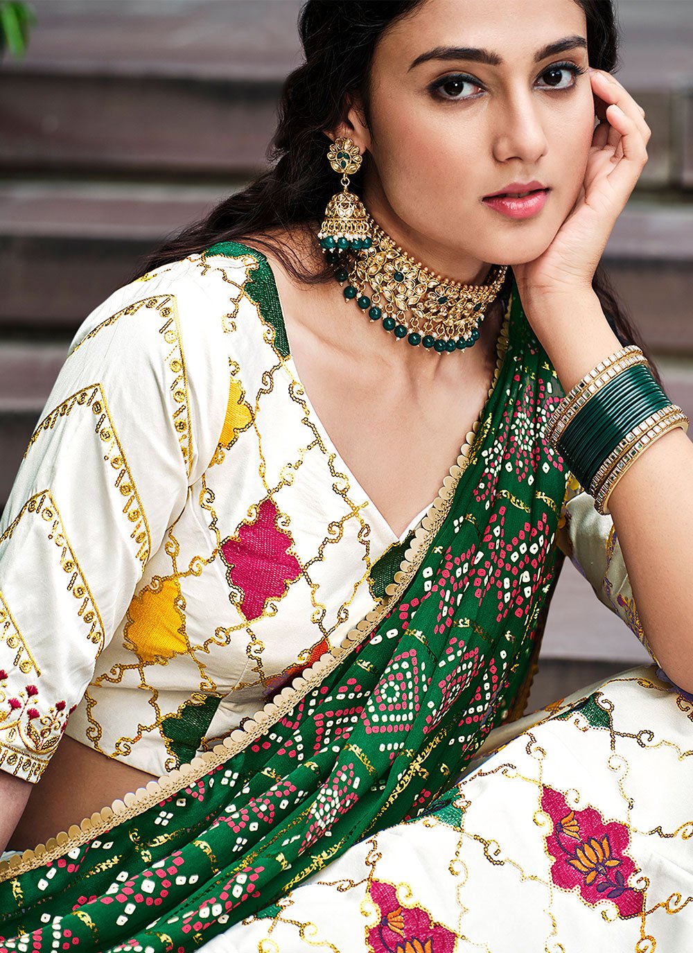 A Line Lehenga Silk White Embroidered Lehenga Choli