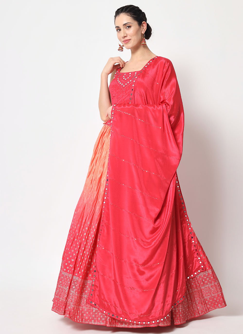 A Line Lehenga Chinon Silk Pink Embroidered Lehenga Choli