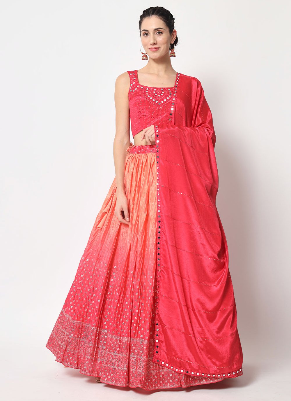 A Line Lehenga Chinon Silk Pink Embroidered Lehenga Choli