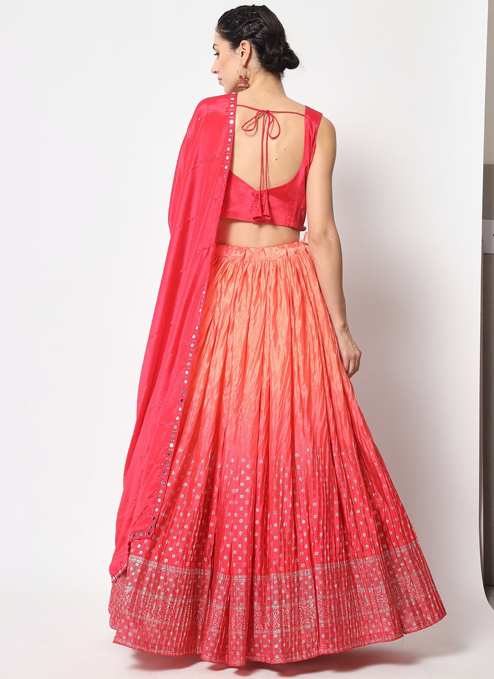 A Line Lehenga Chinon Silk Pink Embroidered Lehenga Choli