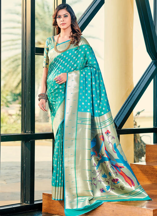 Classic Silk Turquoise Weaving Saree