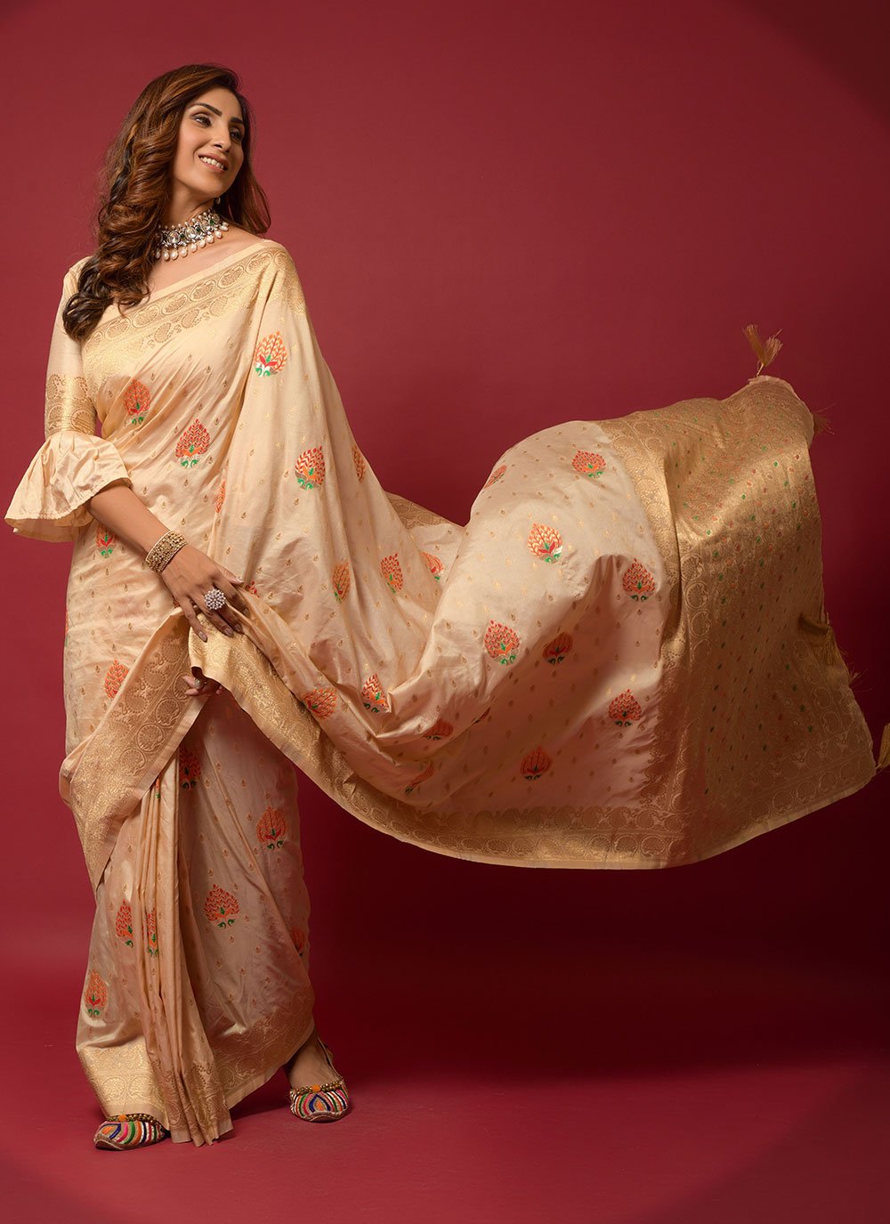 Contemporary Silk Cream Woven Saree