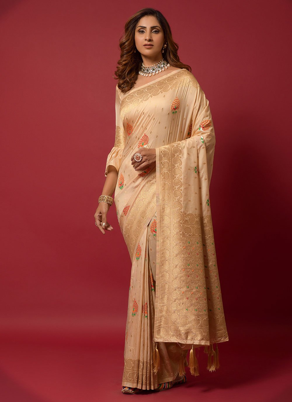 Contemporary Silk Cream Woven Saree